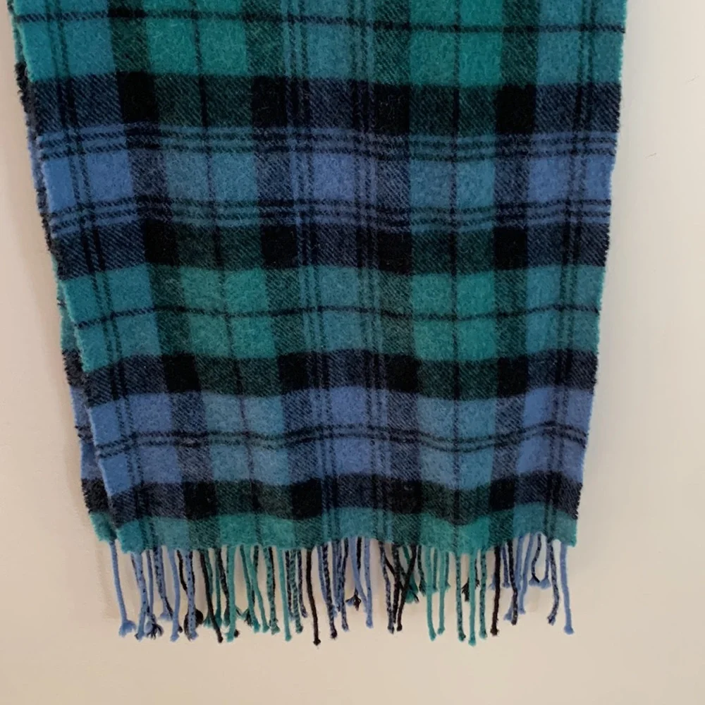 Clans Scotland Plaid 100% Lambswool Unisex Winter Scarf Blue Green Soft Warm